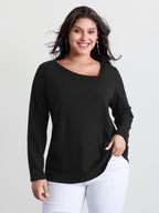 Super Stretchy Ribbed Asymmetrical Neck T-Shirt