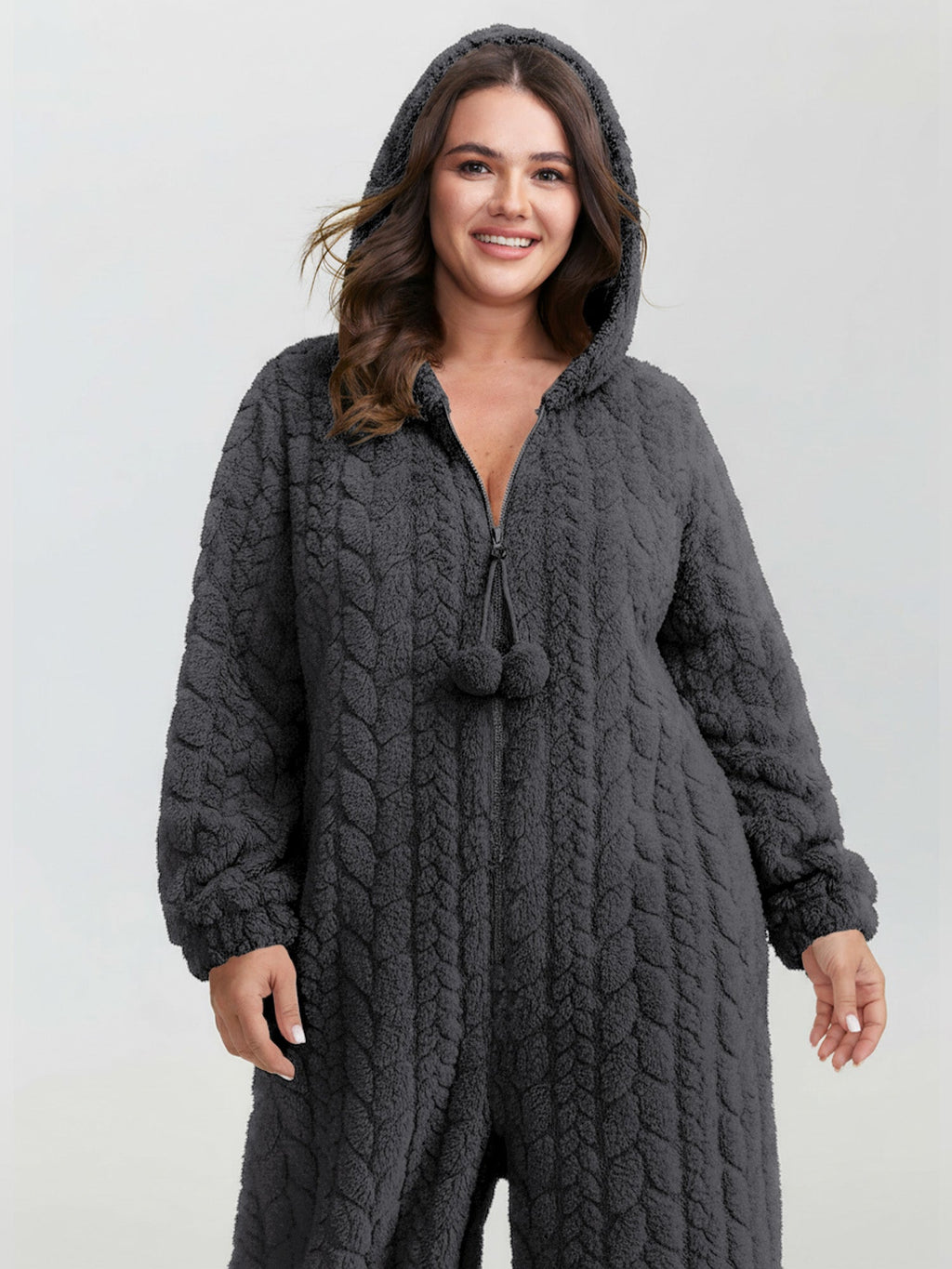 Fleece Half Zipper Hooded Sleep Jumpsuit