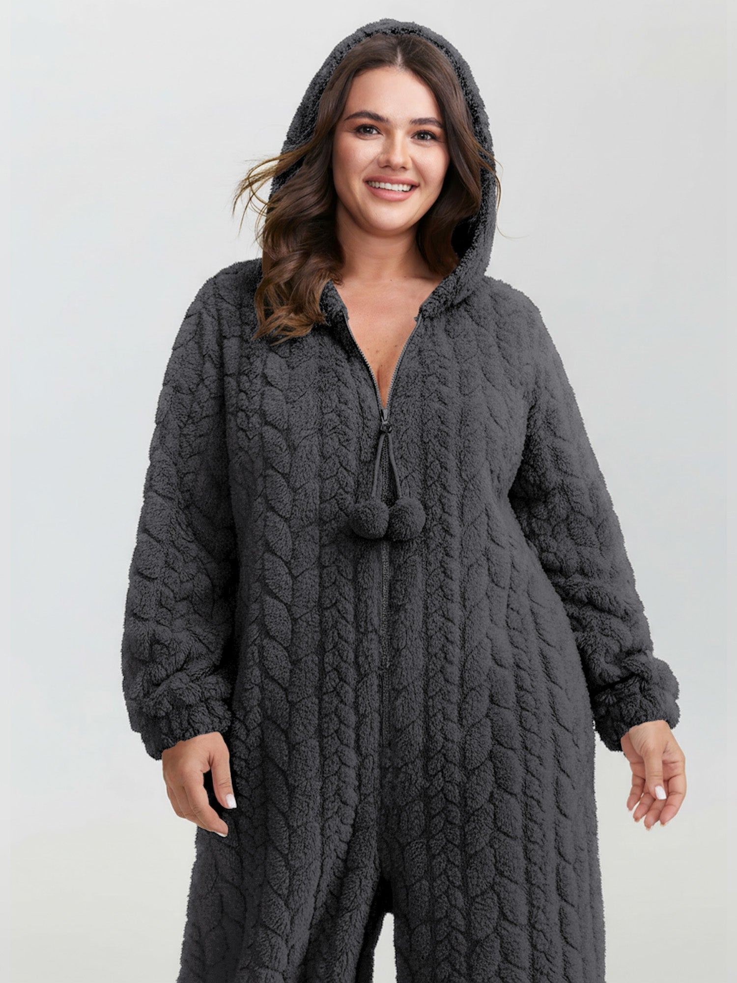 Fleece Half Zipper Hooded Sleep Jumpsuit