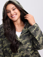 Camouflage Hooded Adjustable Hem Jacket