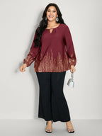 Shimmery Cut-Out Neck Blouse