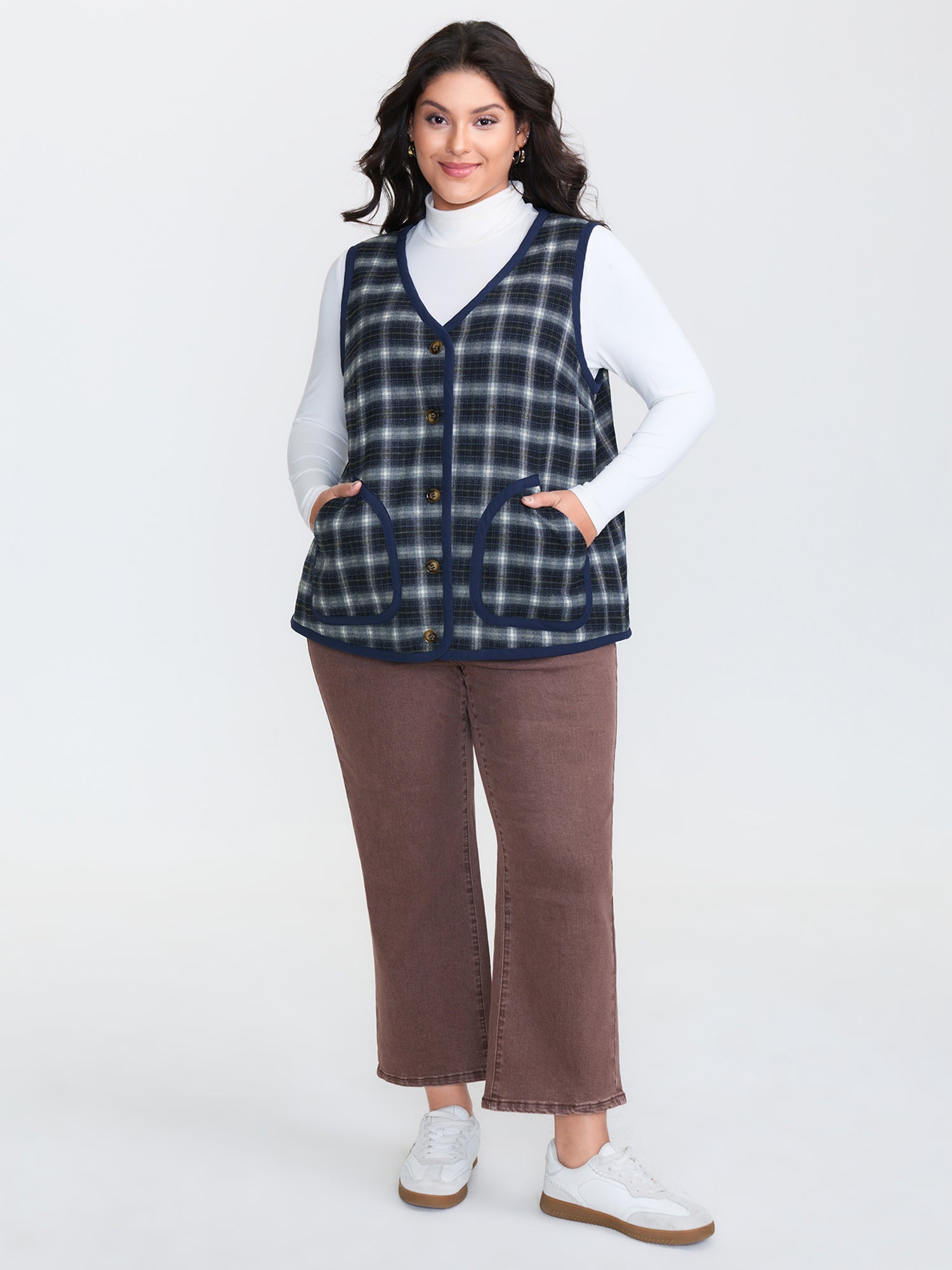 Fleece Checkered Pattern Button-Down Vest