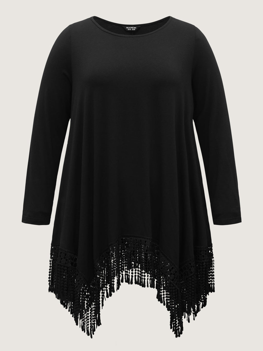 Solid Tassels Trim Pocket Asymmetrical Hem T-shirt