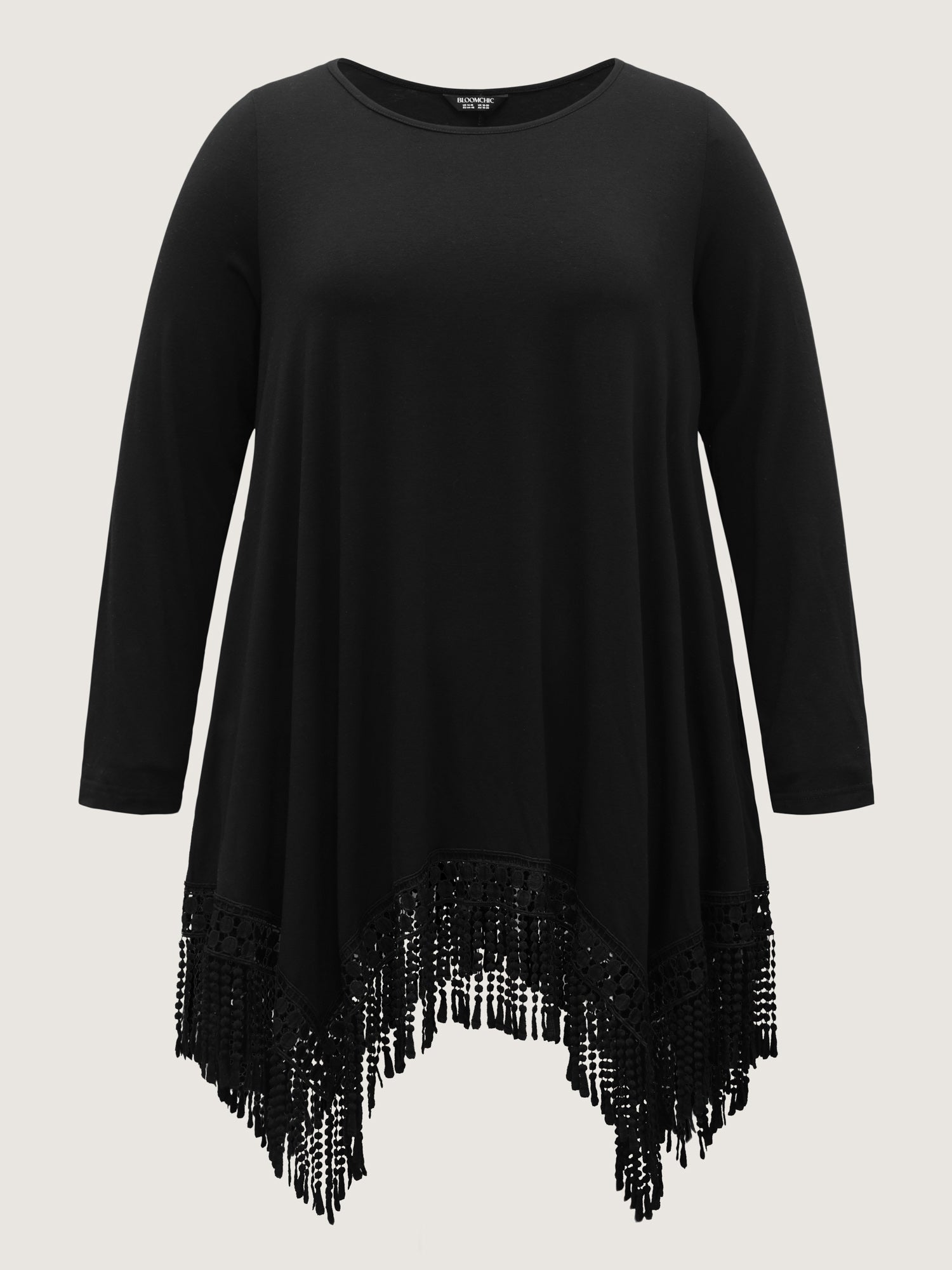 Solid Tassels Trim Pocket Asymmetrical Hem T-shirt