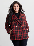 Holiday Plaid Textured Button Blazer