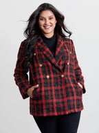 Holiday Plaid Textured Button Blazer