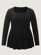 Textured Scoop Neck Cinched-Waist Pullover