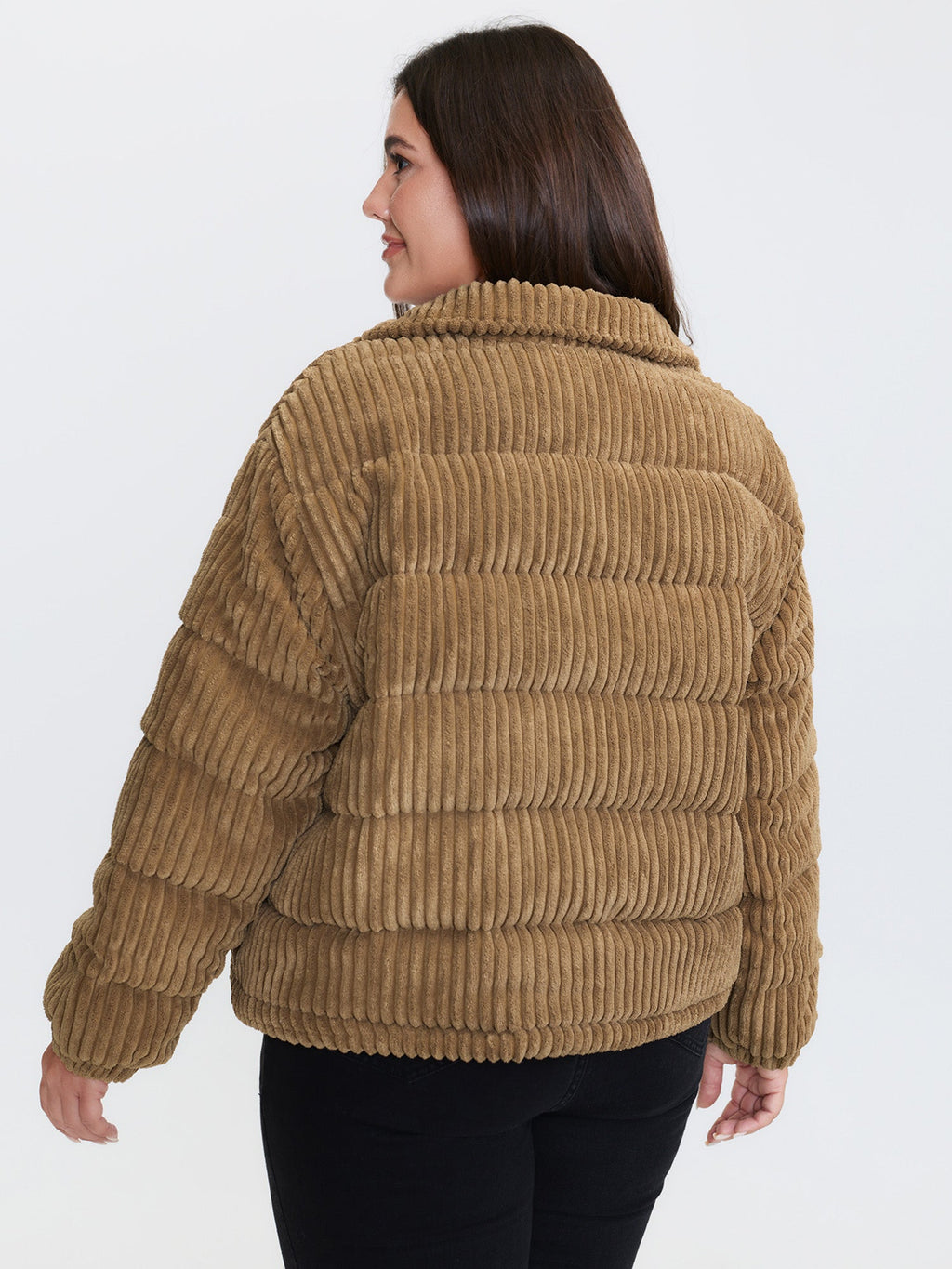 Corduroy Lined Zipper Puffer Parka