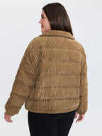 Corduroy Lined Zipper Puffer Parka