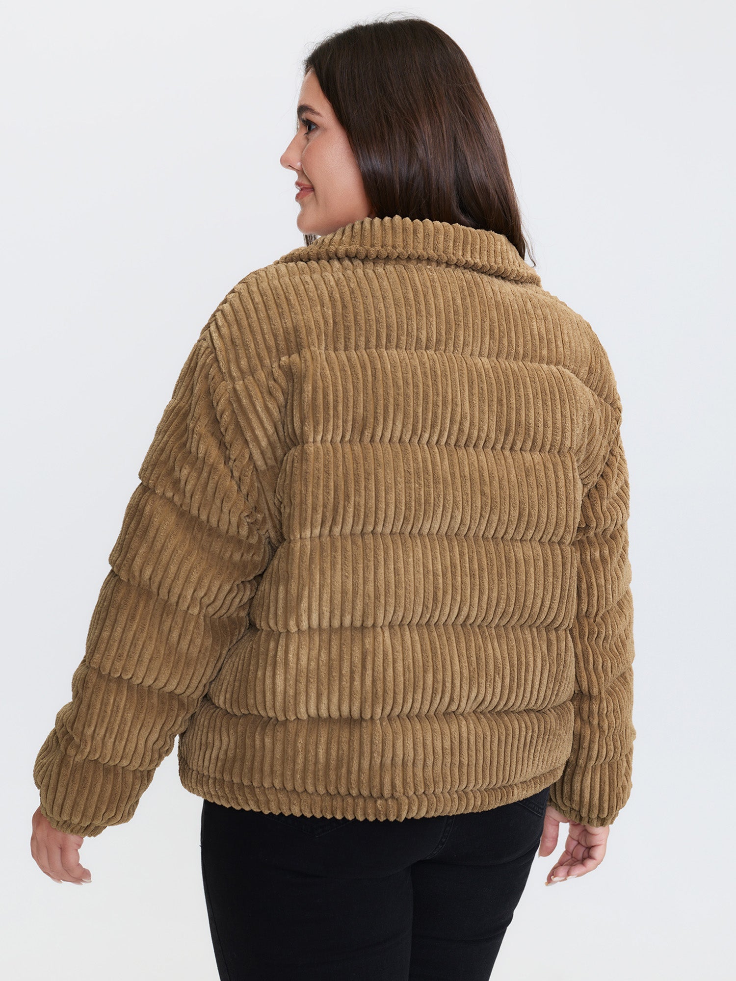 Corduroy Lined Zipper Puffer Parka