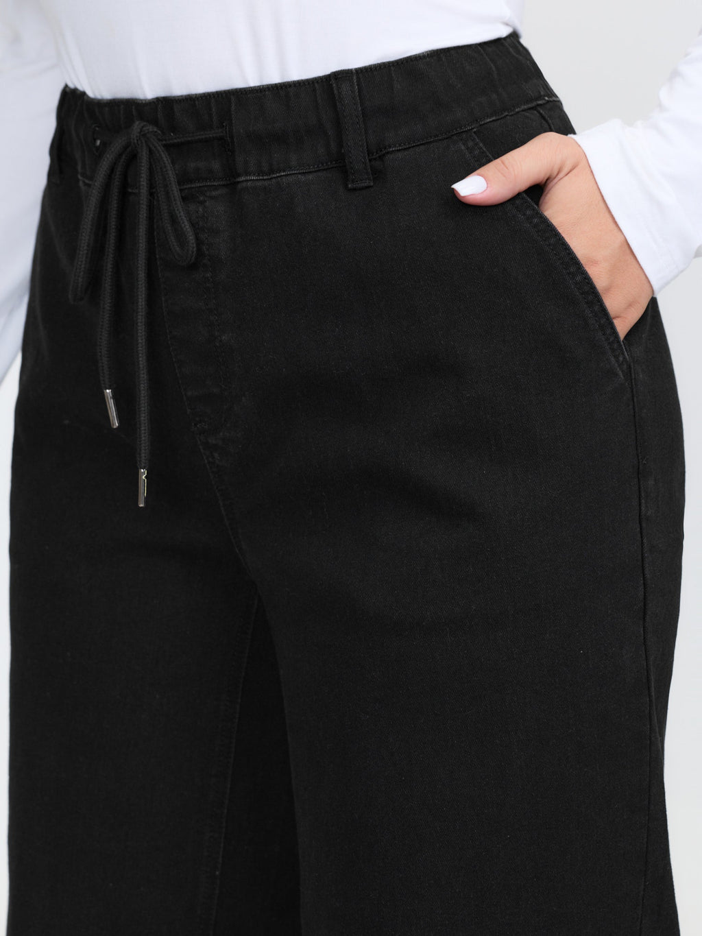 Stretchy Pull-On Drawstring Waist Wide-Leg Jeans