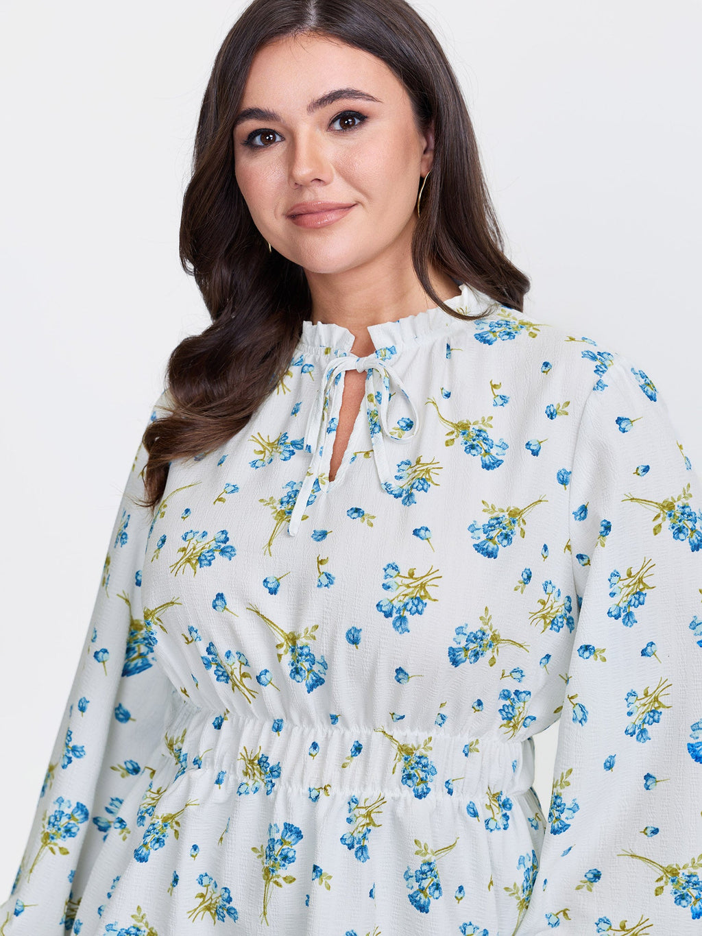 Floral Print Waist Defining Neck Tie Blouse