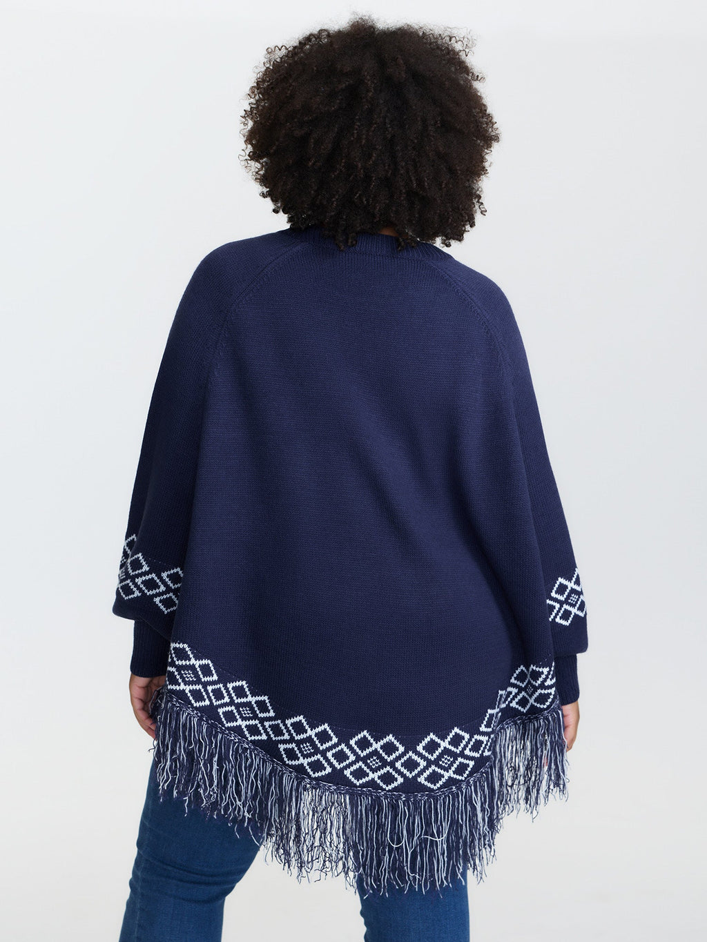 Jacquard Geometric Pattern Fringe Pullover
