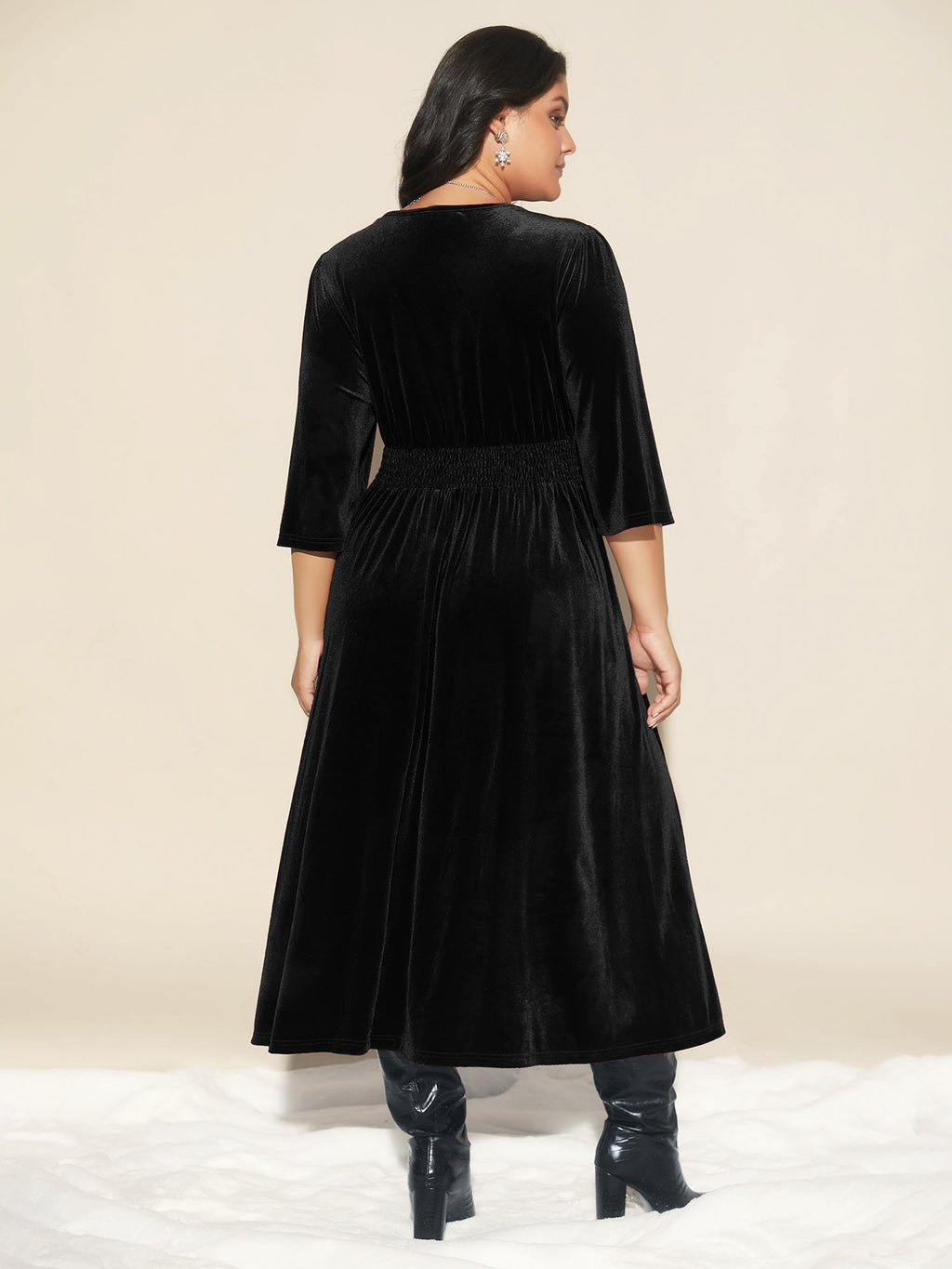 Velvet Ruched Surplice Neckline Midi Dress