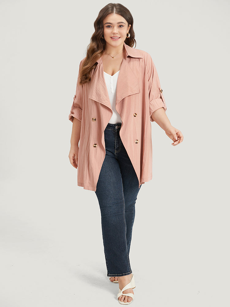 Plain Lapel Collar Asymmetrical Tab Sleeve Coat