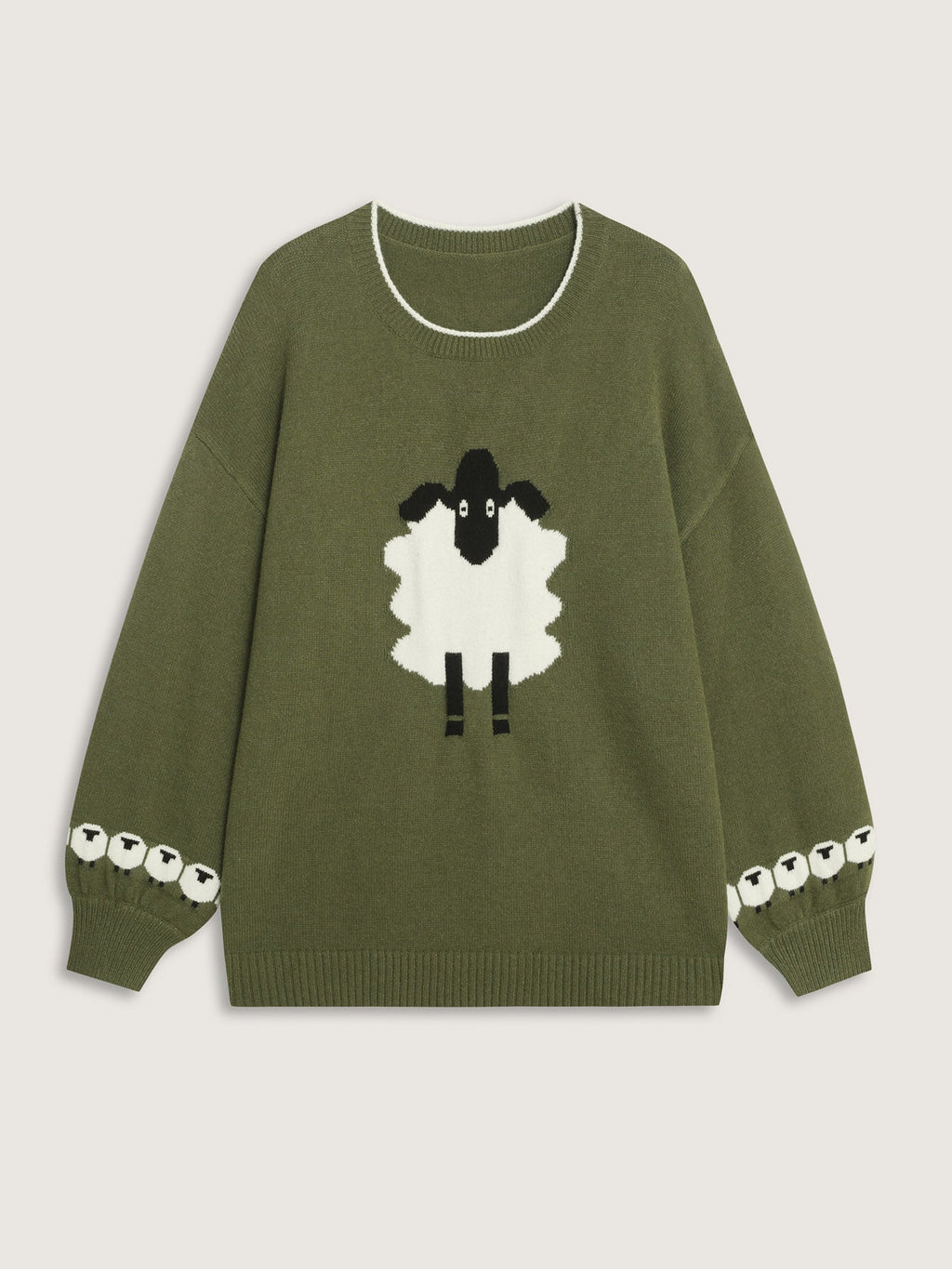 Sheep Pattern Balloon Sleeve Pullover