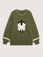 Sheep Pattern Balloon Sleeve Pullover