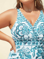 Two-Piece Floral Print Ruched Mesh Swimsuit, Sarong