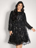 Back Bow Tie Fringe Sequin Midi Dress
