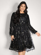 Back Bow Tie Fringe Sequin Midi Dress