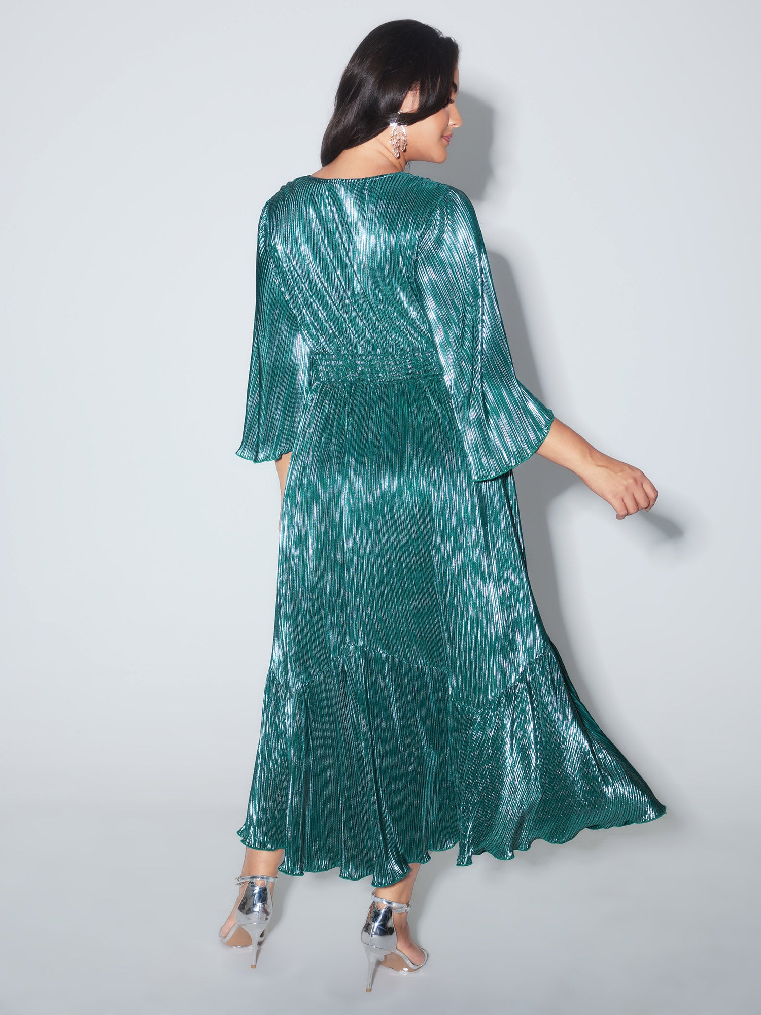 Shimmery Gold Stamped Textured Midi Dress