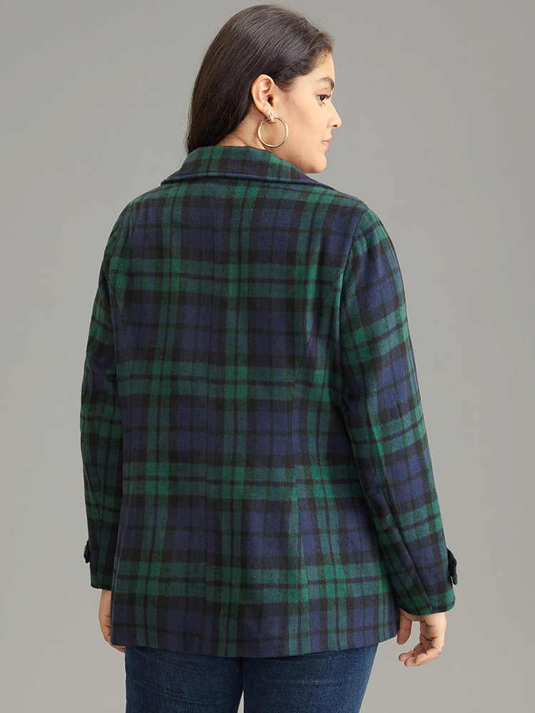 Patched Pocket Plaid Double Breasted Coat