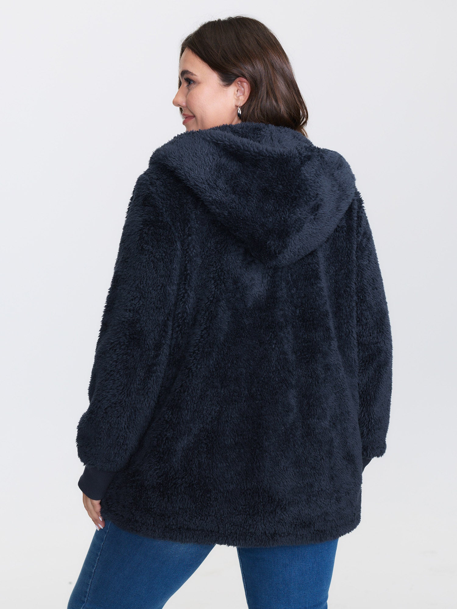 Faux Fur Hooded Pockets Jacket