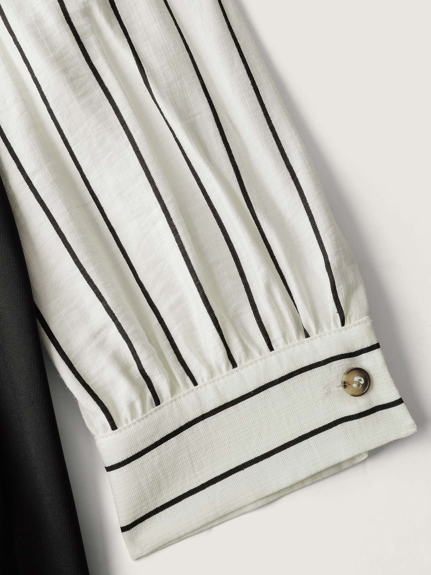 Stripe Print Belted Pockets Maxi Dress