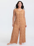 Leopard Print Sleeveless Button Front Lounge jumpsuit