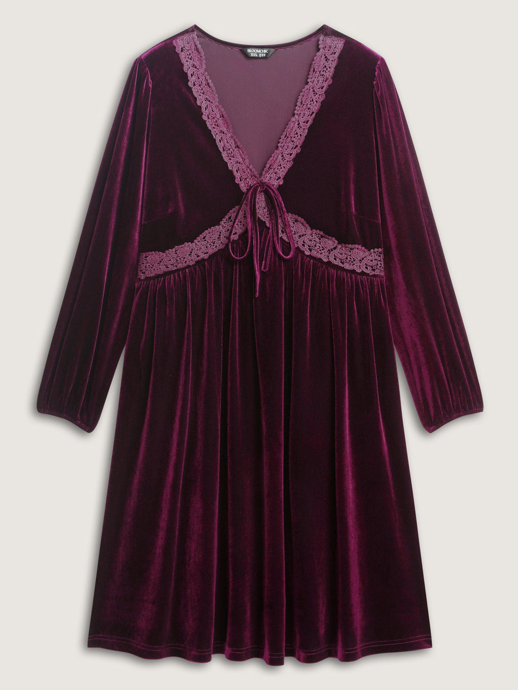 Velvet Lace Trim Stretchy Waist Midi Dress