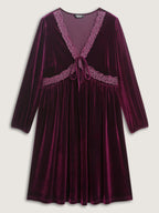 Velvet Lace Trim Stretchy Waist Midi Dress