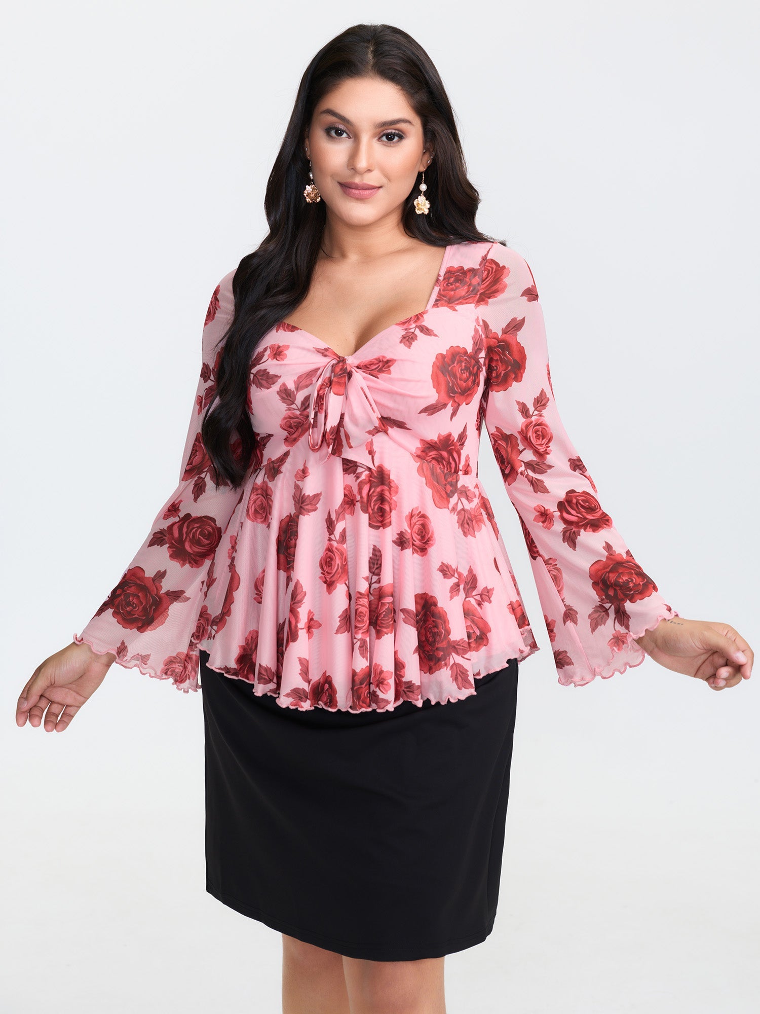 Rosy Romance Sweetheart Neckline Stretchy Blouse