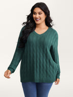 Cable Knit Textured V-Neck Pullover