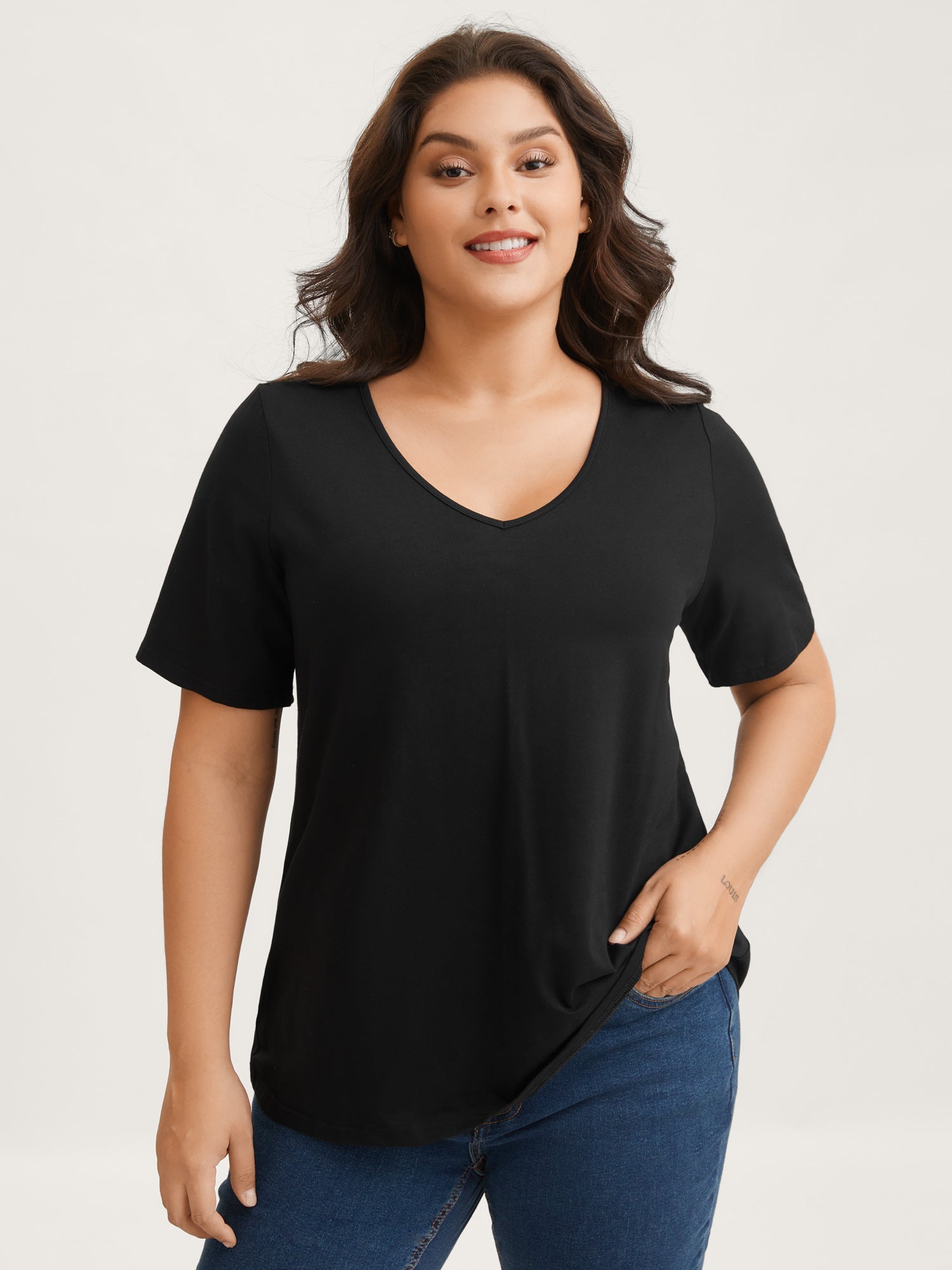 Cotton V Neck Plain Basic T-shirt