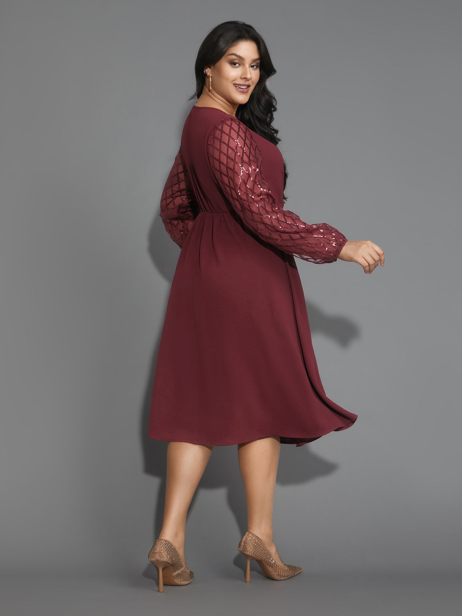 Texture Sequin Mesh Patchwork Belted Dress