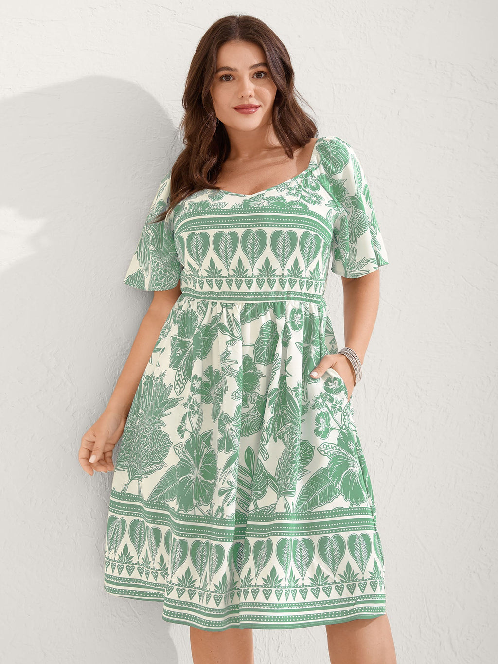 Boho Print Fit Flare Pockets Midi Dress
