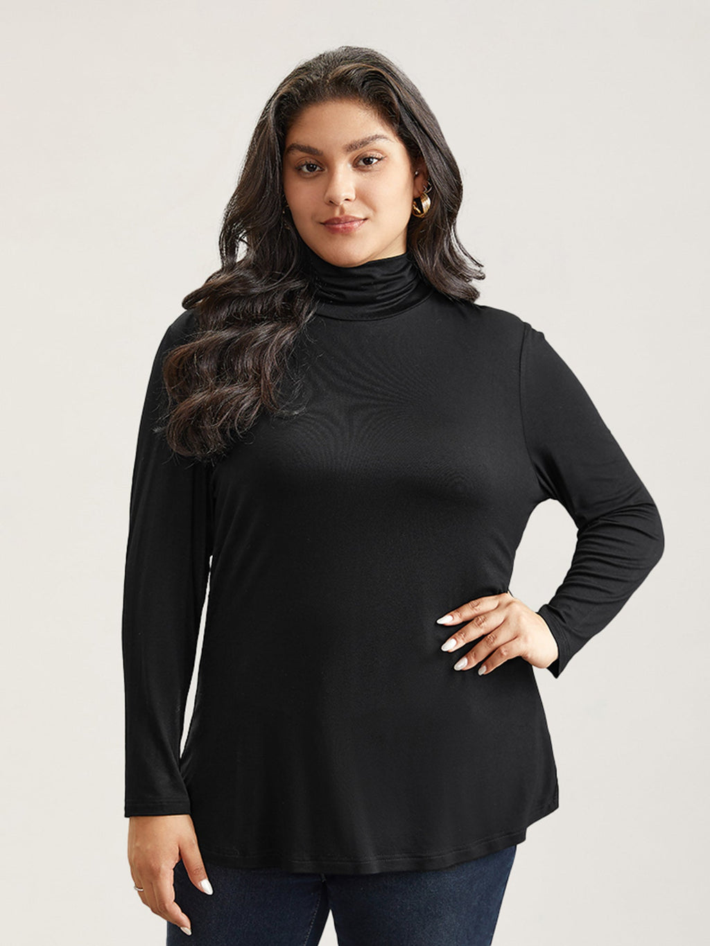 Supersoft Essentials Solid Funnel Neck Knit T-shirt