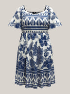 Boho Print Fit Flare Pockets Midi Dress