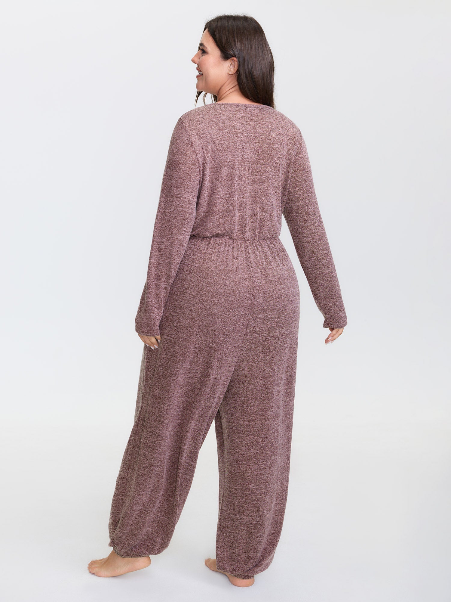 Elastic Waist Overlap Collar Lounge Jumpsuit