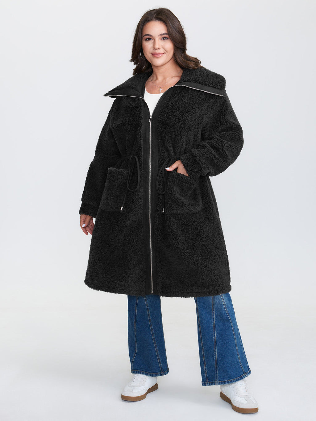 Faux Shearling Zipper Pockets Jacket