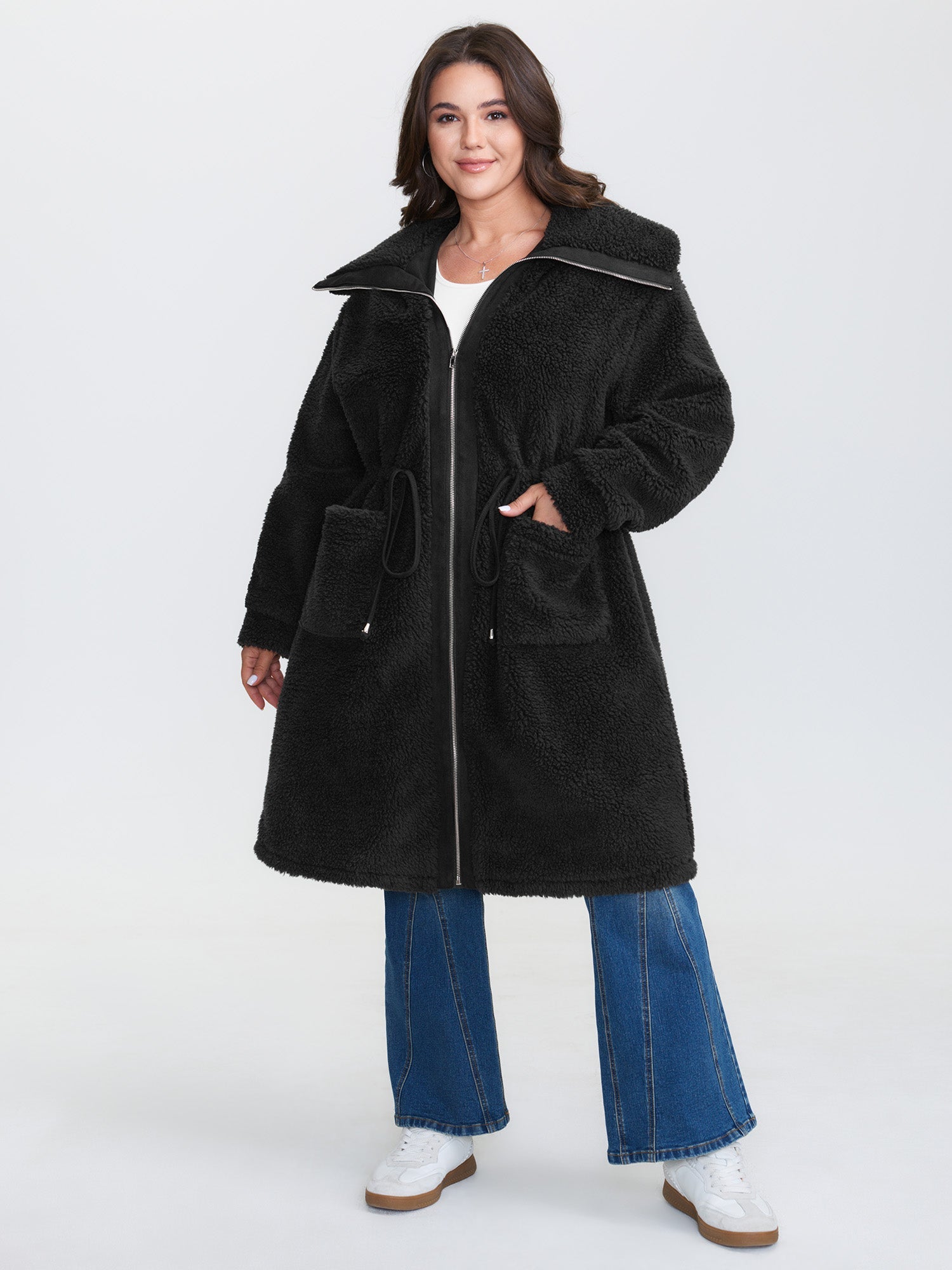 Faux Shearling Zipper Pockets Jacket