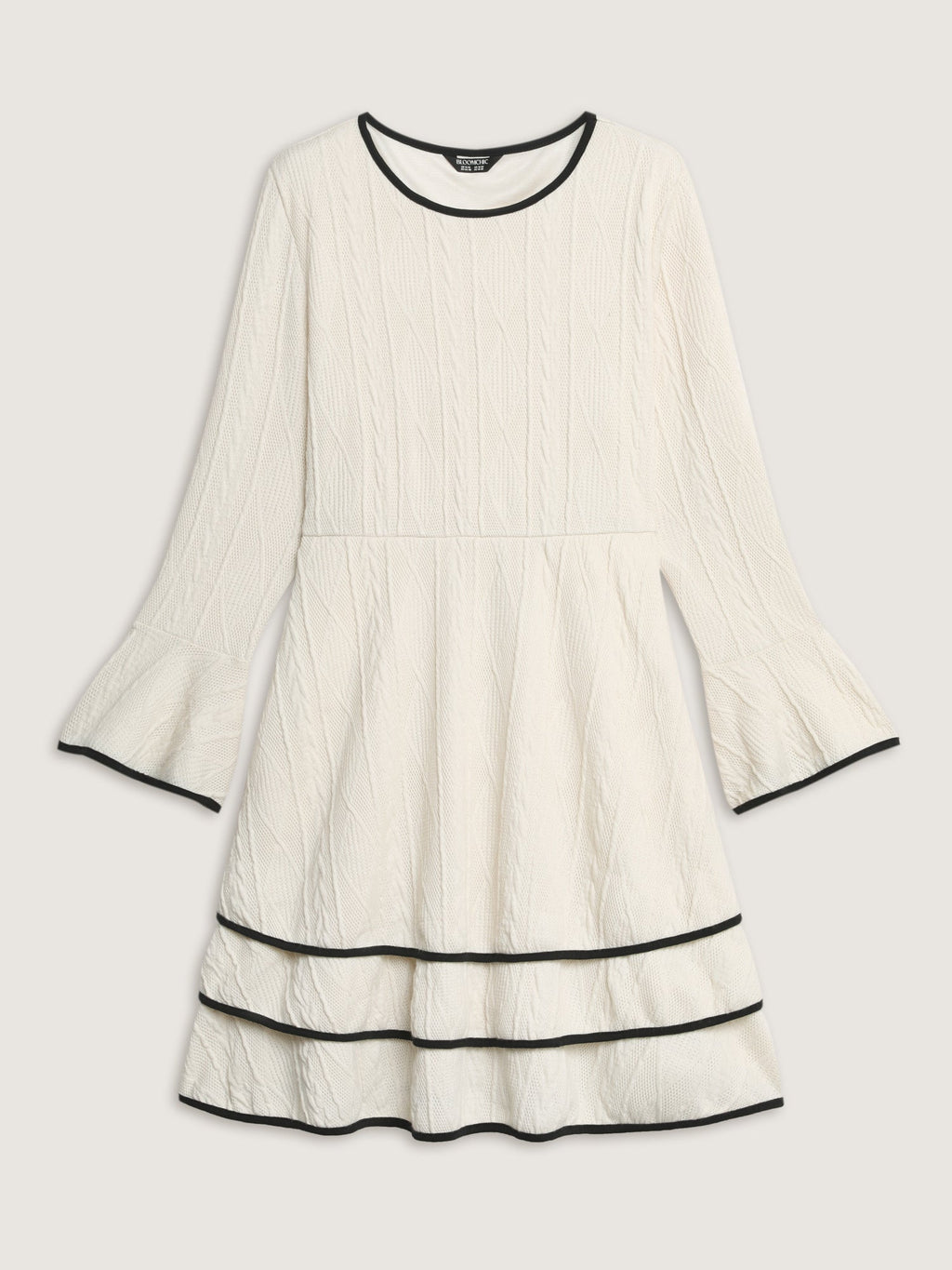 Textured Layered Hem Color Contrast Midi Dress