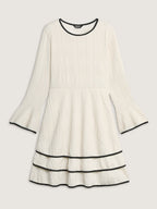 Textured Layered Hem Color Contrast Midi Dress