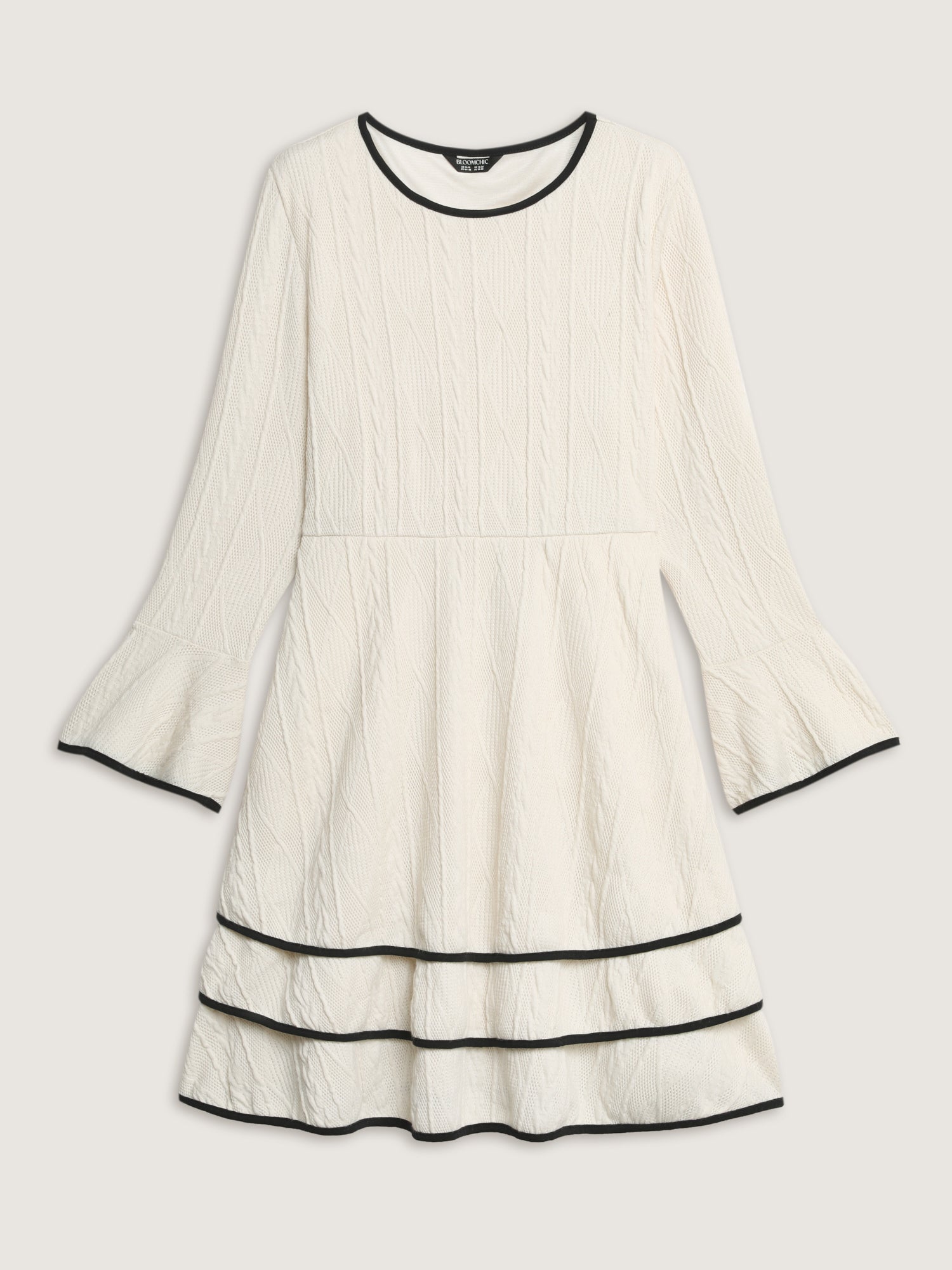 Textured Layered Hem Color Contrast Midi Dress