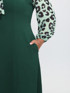 Leopard Print Ribbon Collar Midi Dress