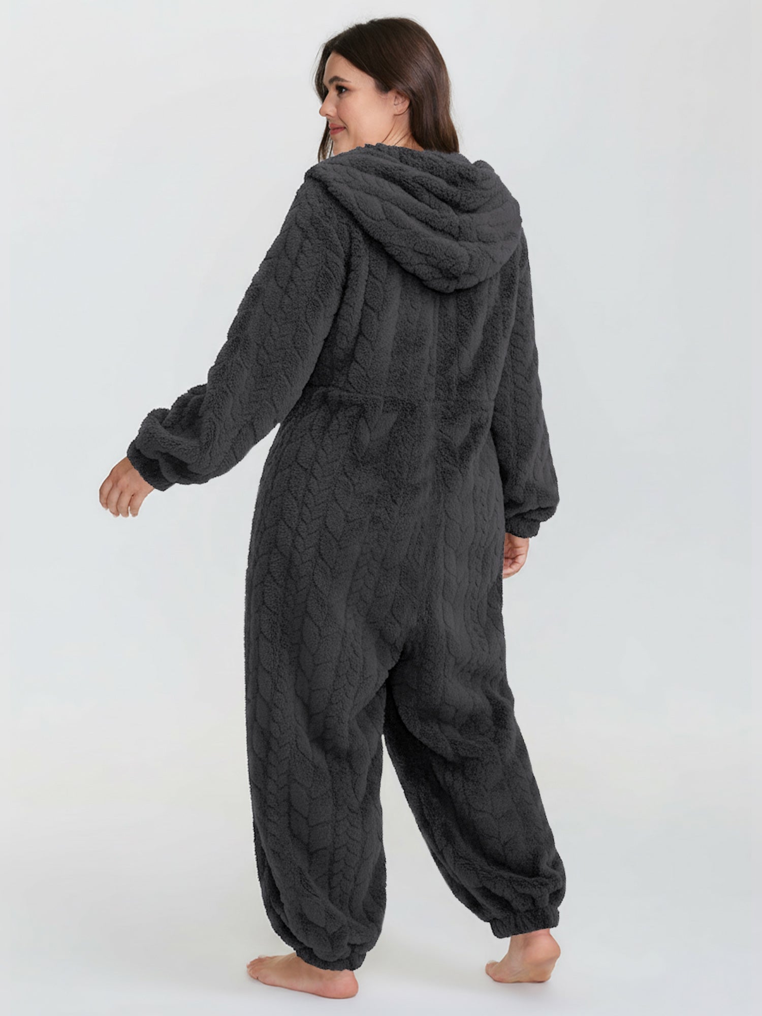 Fleece Half Zipper Hooded Sleep Jumpsuit