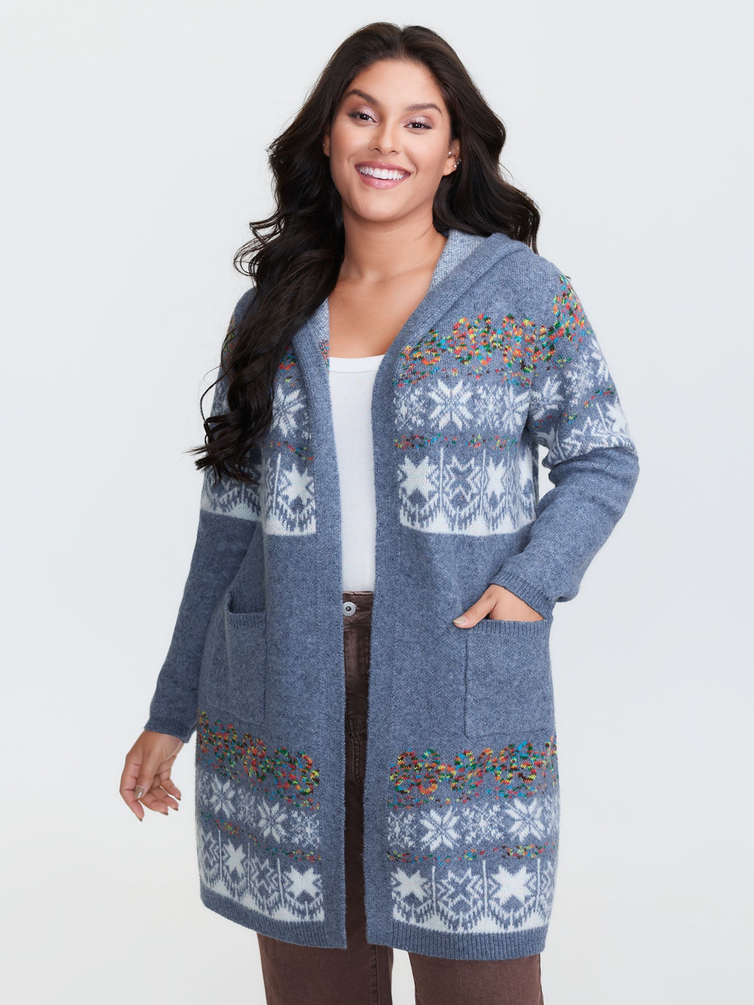 Boho Print Jacquard Hooded Knit Cardigan