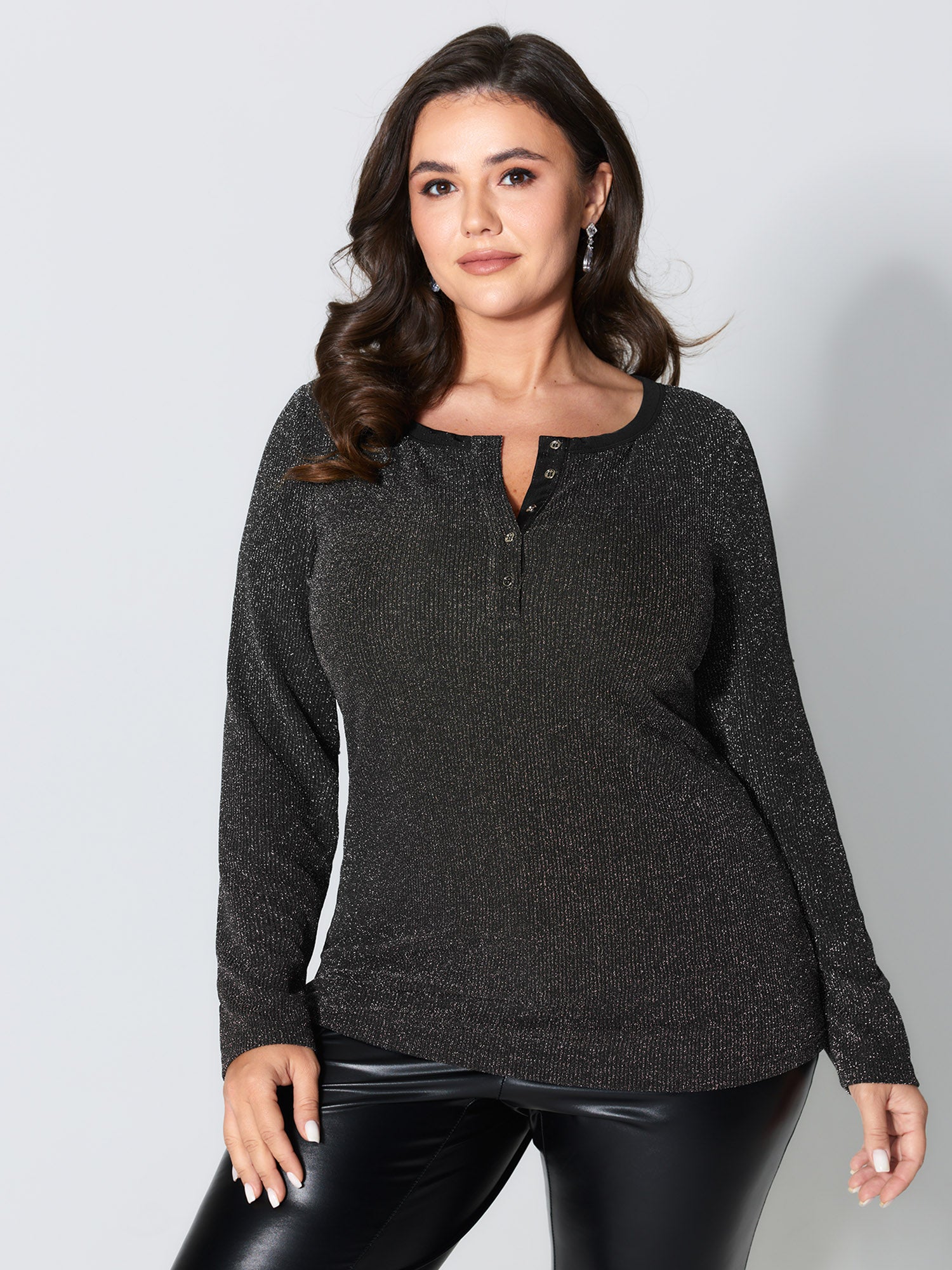 Luxe Feel Button Fitted T-Shirt