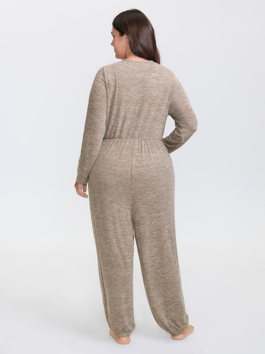 Elastic Waist Overlap Collar Lounge Jumpsuit