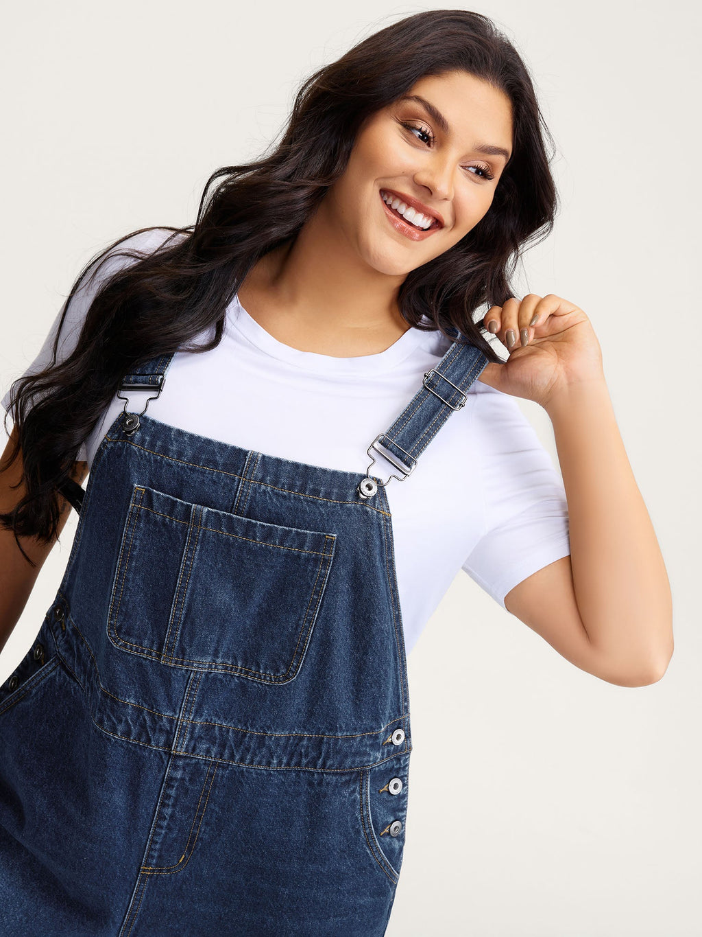 Cotton Relaxed-Fit Side Button Overall Denim Jumpsuit